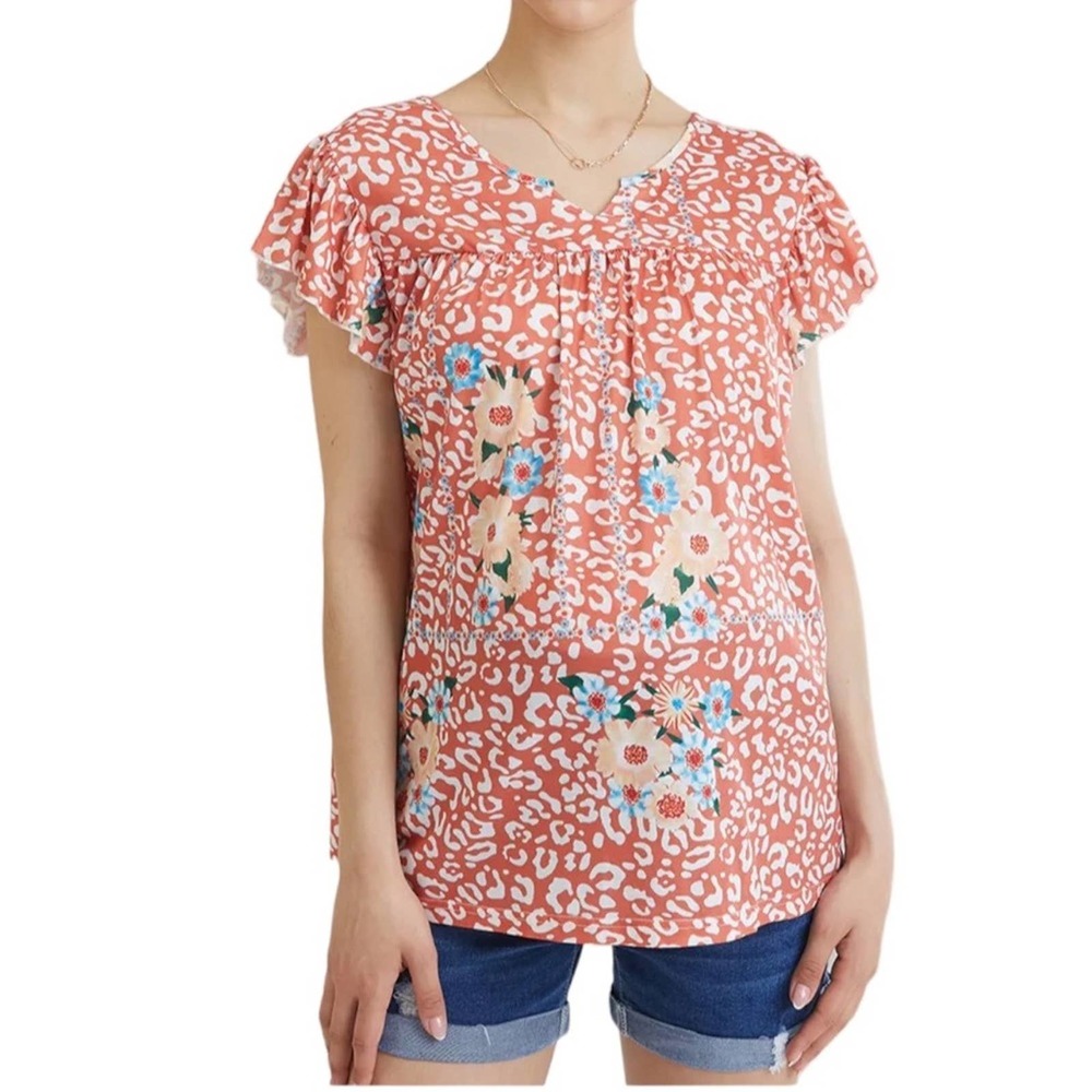 Maternity Floral Ruffle Sleeve Top